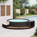 Spa Surround Black Poly Rattan and Acacia Wood