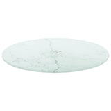 Table Top White Ø40x0.8 cm Tempered Glass with Marble Design - Front View