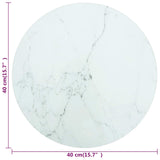 Table Top White Ø40x0.8 cm Tempered Glass with Marble Design
