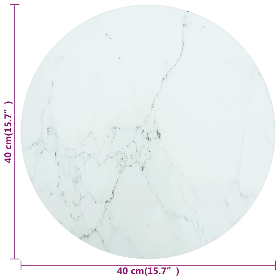 Table Top White Ø40x0.8 cm Tempered Glass with Marble Design