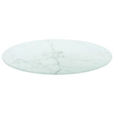 Table Top White Ø50x0.8 cm Tempered Glass with Marble Design