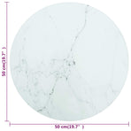 Table Top White Ø50x0.8 cm Tempered Glass with Marble Design