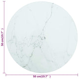 Table Top White Ø50x0.8 cm Tempered Glass with Marble Design - Top-Down View