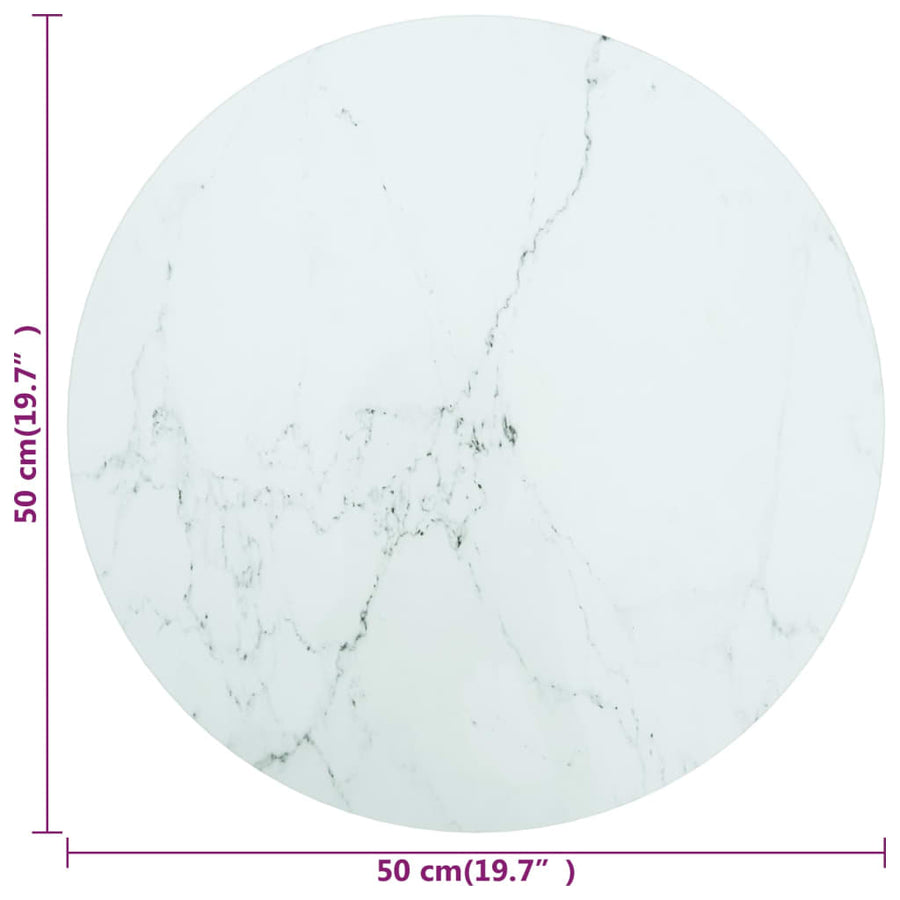 Table Top White Ø50x0.8 cm Tempered Glass with Marble Design