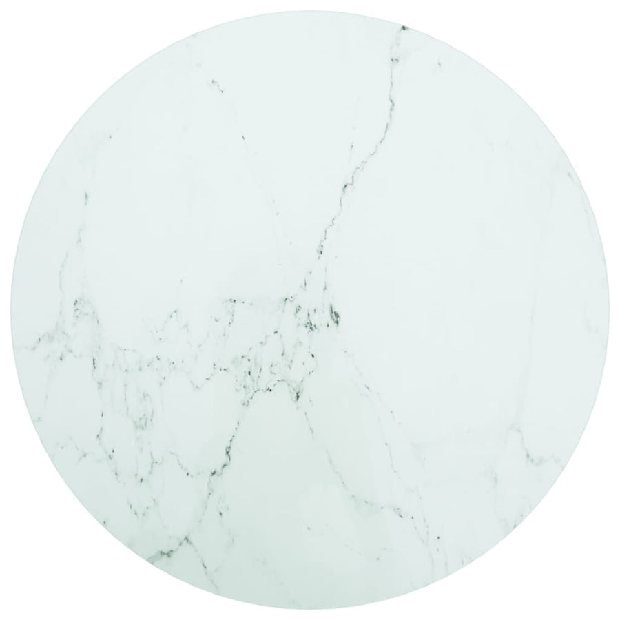 Table Top White ?0x0.8 cm Tempered Glass with Marble Design