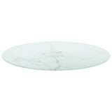 Table Top White ?0x0.8 cm Tempered Glass with Marble Design
