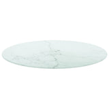 Table Top White Ø60x0.8 cm Tempered Glass with Marble Design - Front View