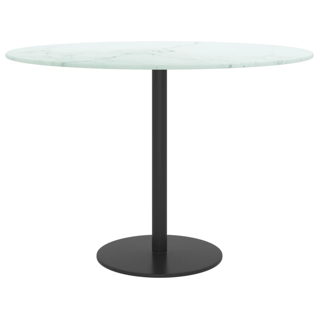 Table Top White ?0x0.8 cm Tempered Glass with Marble Design