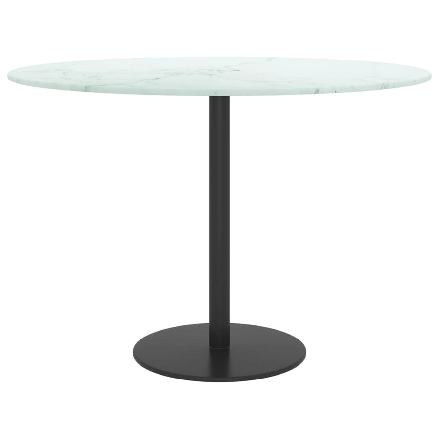 Table Top White ?0x0.8 cm Tempered Glass with Marble Design
