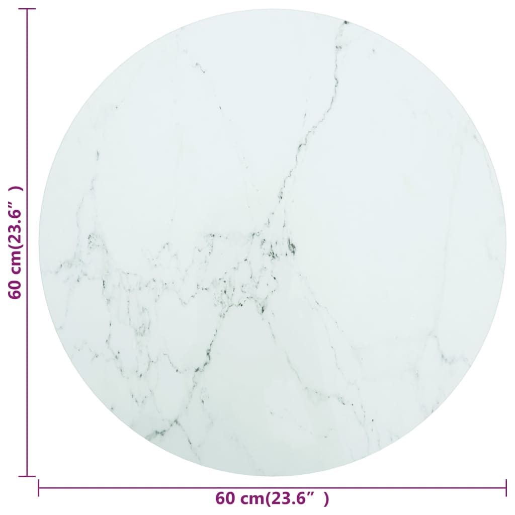Table Top White ?0x0.8 cm Tempered Glass with Marble Design