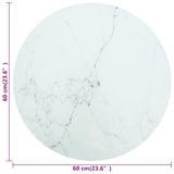 Table Top White Ø60x0.8 cm Tempered Glass with Marble Design - Top-Down View