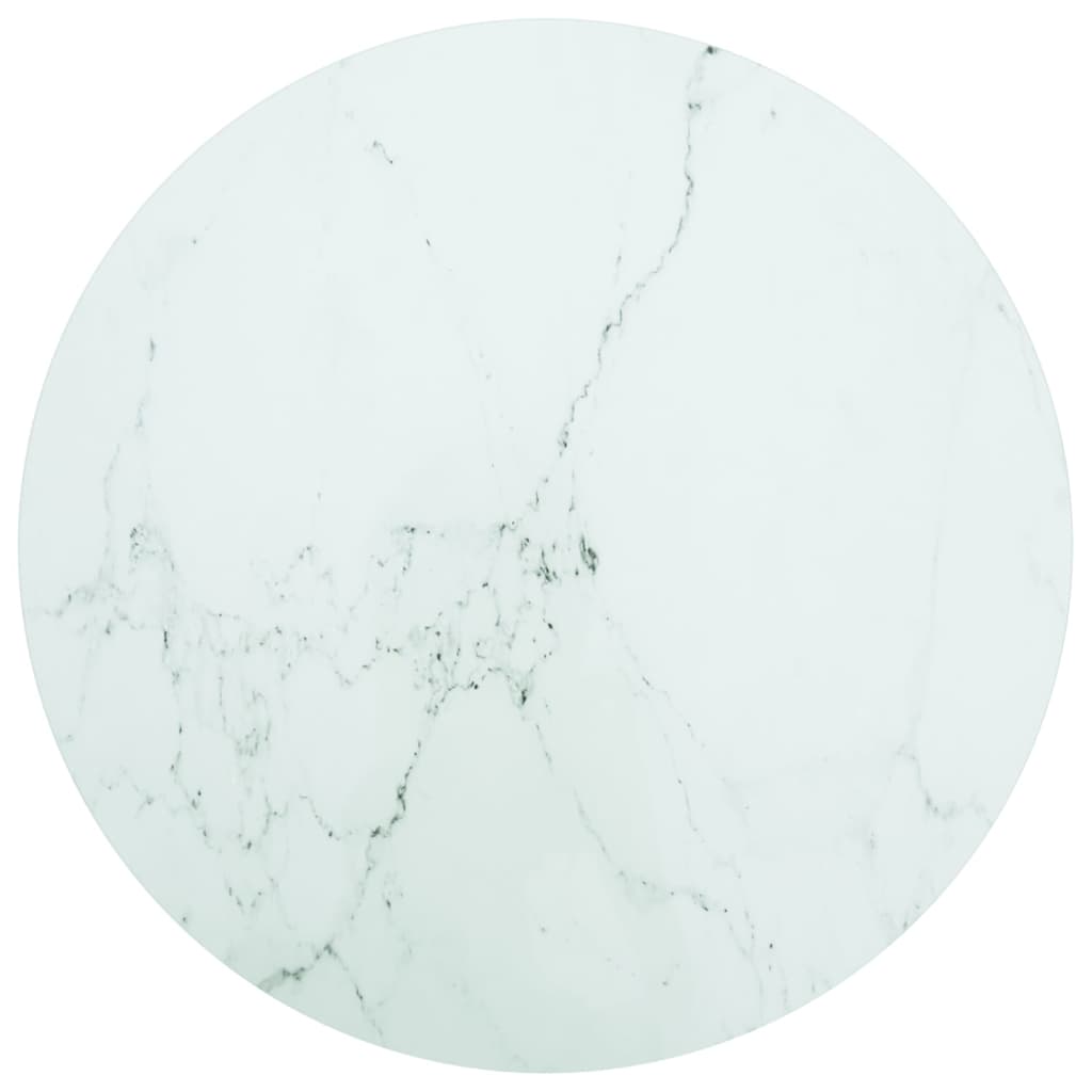 Table Top White ?0x0.8 cm Tempered Glass with Marble Design