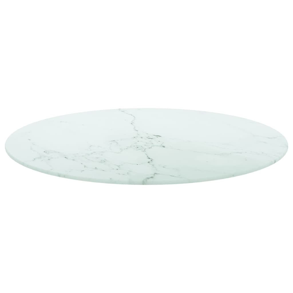 Table Top White ?0x0.8 cm Tempered Glass with Marble Design