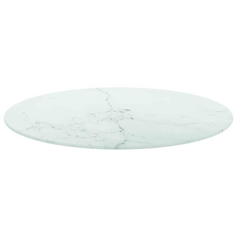 Table Top White ?0x0.8 cm Tempered Glass with Marble Design