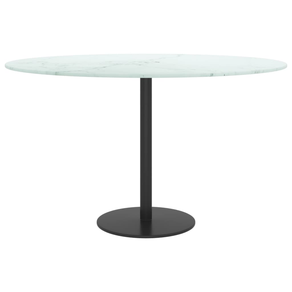 Table Top White ?0x0.8 cm Tempered Glass with Marble Design