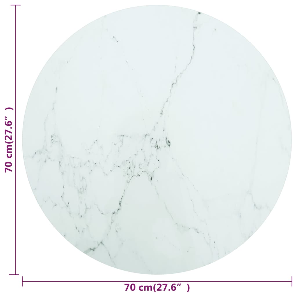 Table Top White ?0x0.8 cm Tempered Glass with Marble Design