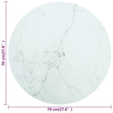 Table Top White ?0x0.8 cm Tempered Glass with Marble Design