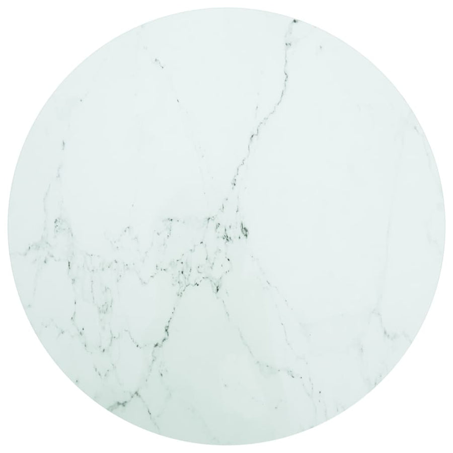 Table Top White ?0x1 cm Tempered Glass with Marble Design
