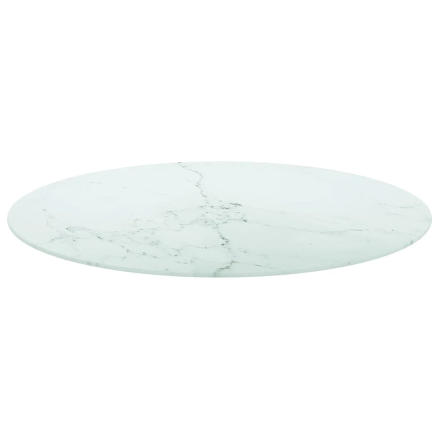 Table Top White ?0x1 cm Tempered Glass with Marble Design