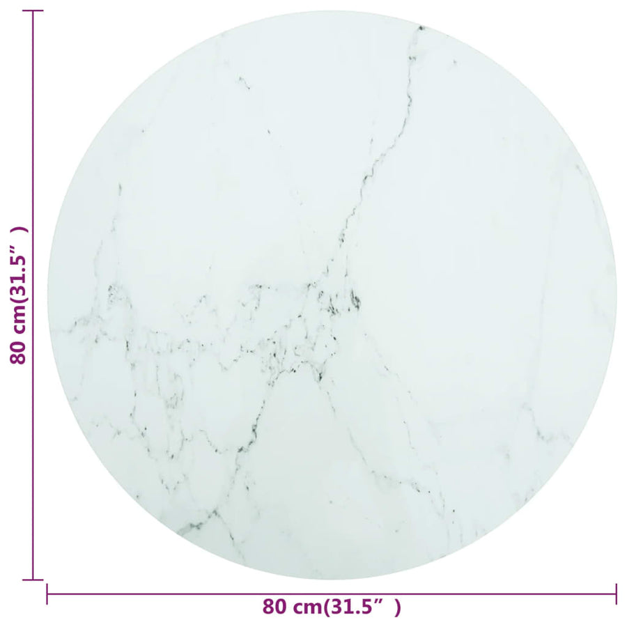 Table Top White ?0x1 cm Tempered Glass with Marble Design