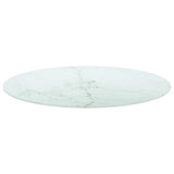 Table Top White Ø90x1 cm Tempered Glass with Marble Design - Front View