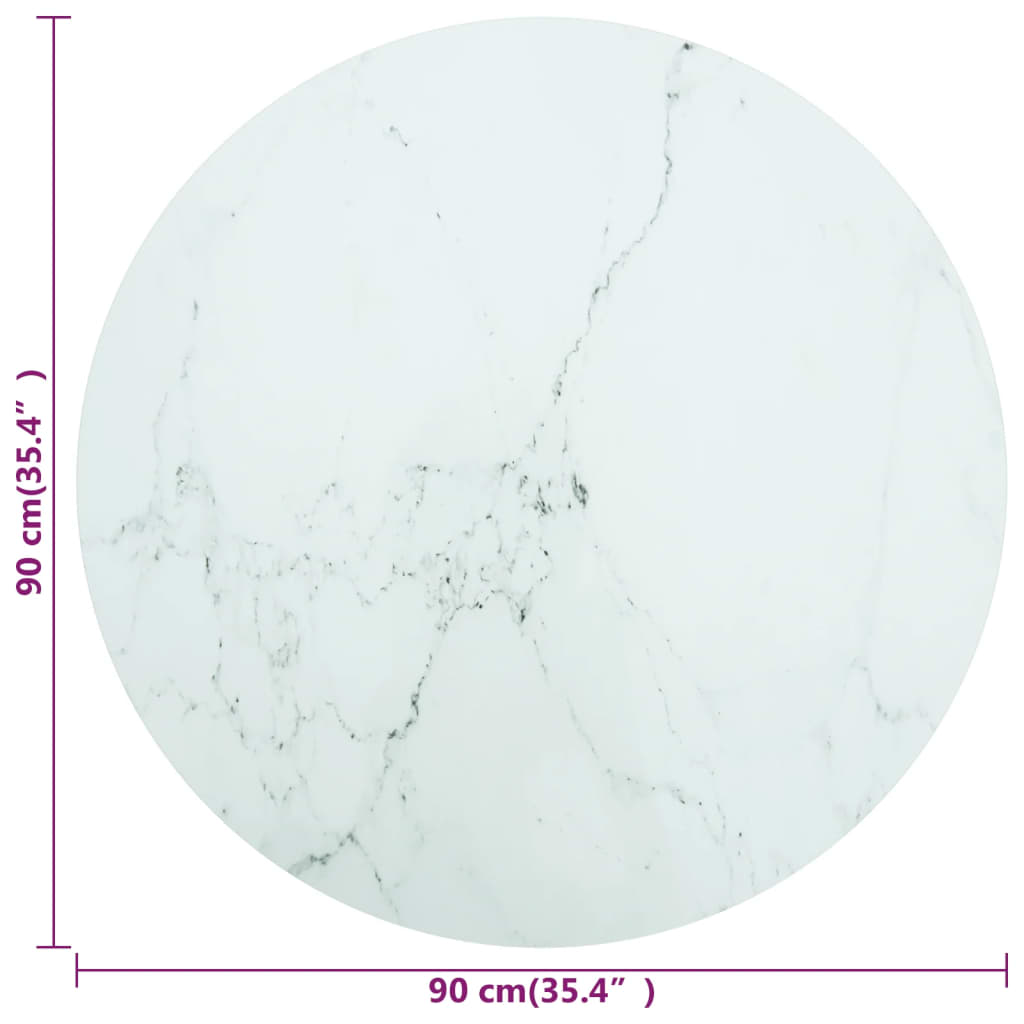 Table Top White Ø90x1 cm Tempered Glass with Marble Design