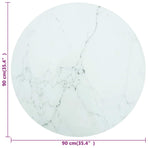 Table Top White Ø90x1 cm Tempered Glass with Marble Design