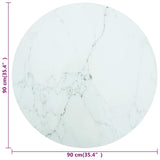 Table Top White Ø90x1 cm Tempered Glass with Marble Design - Top-Down View