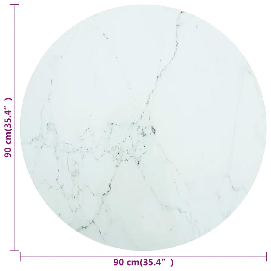 Table Top White Ø90x1 cm Tempered Glass with Marble Design