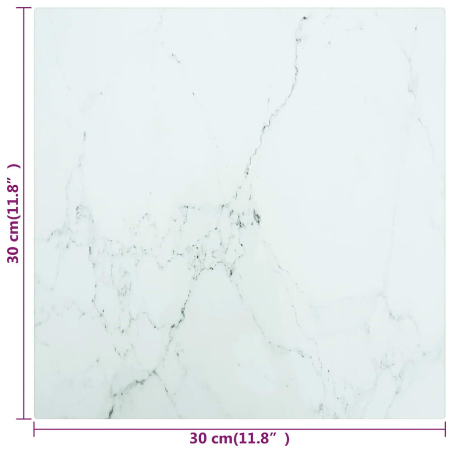 Table Top White 30x30 cm 6 mm Tempered Glass with Marble Design