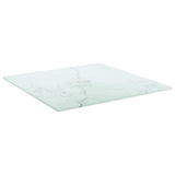 Table Top White 40x40 cm 6 mm Tempered Glass with Marble Design - Front View