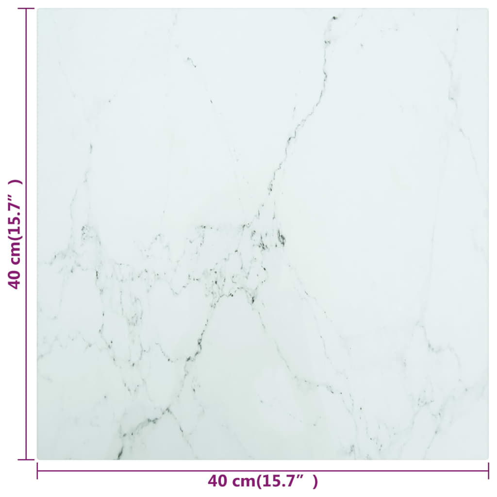 Table Top White 40x40 cm 6 mm Tempered Glass with Marble Design