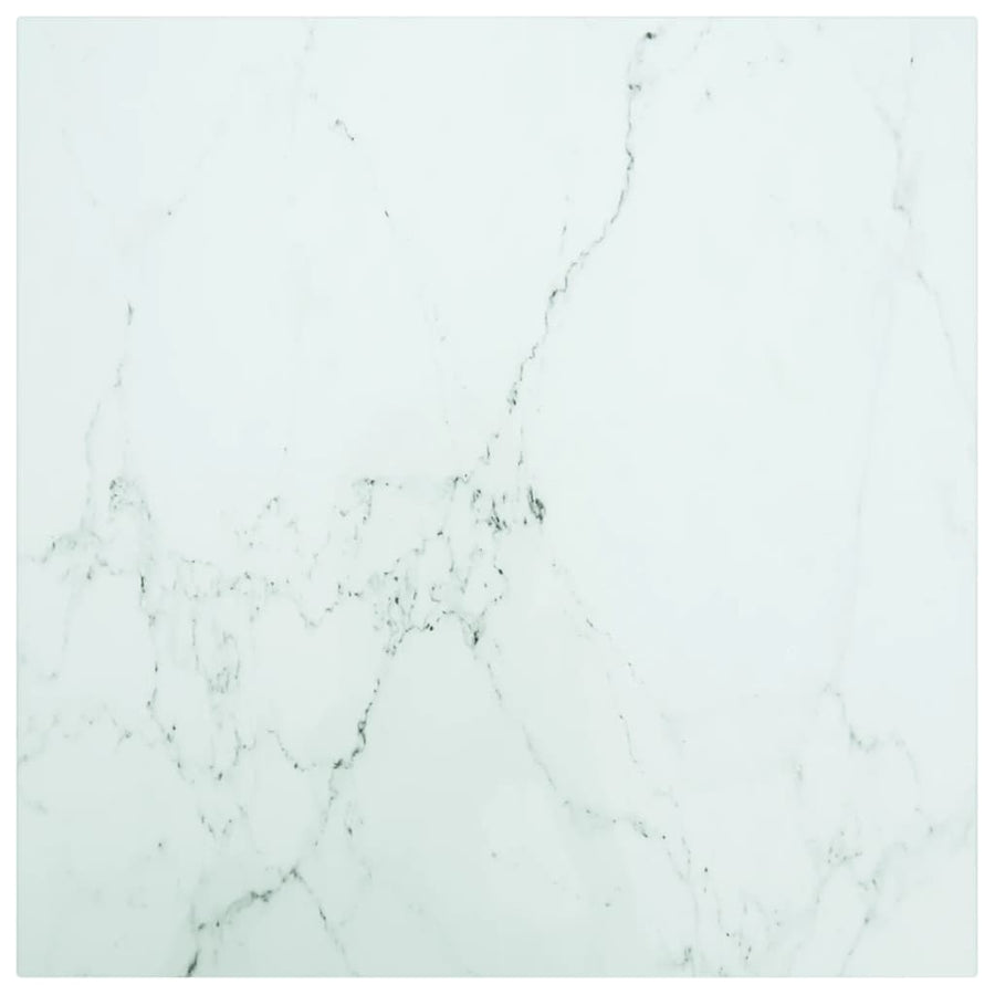 Table Top White 50x50 cm 6 mm Tempered Glass with Marble Design