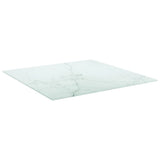 Table Top White 60x60 cm 6 mm Tempered Glass with Marble Design - Front View