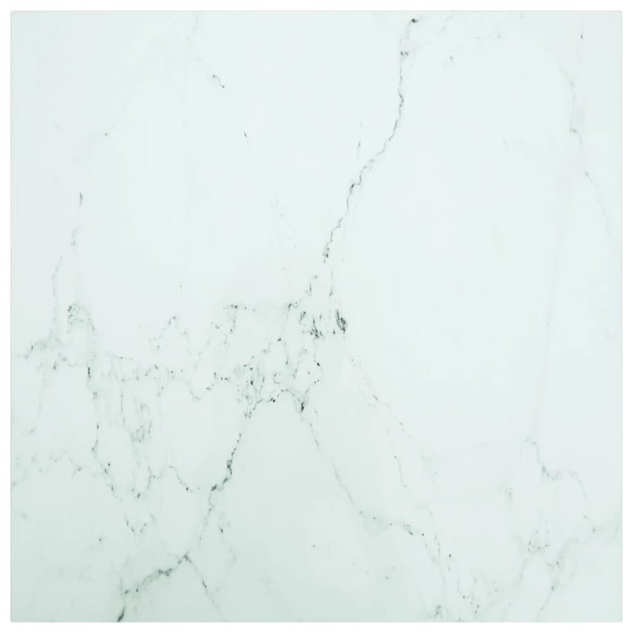 Table Top White 80x80 cm 6 mm Tempered Glass with Marble Design