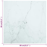 Table Top White 80x80 cm 6 mm Tempered Glass with Marble Design - 45-Degree Angle