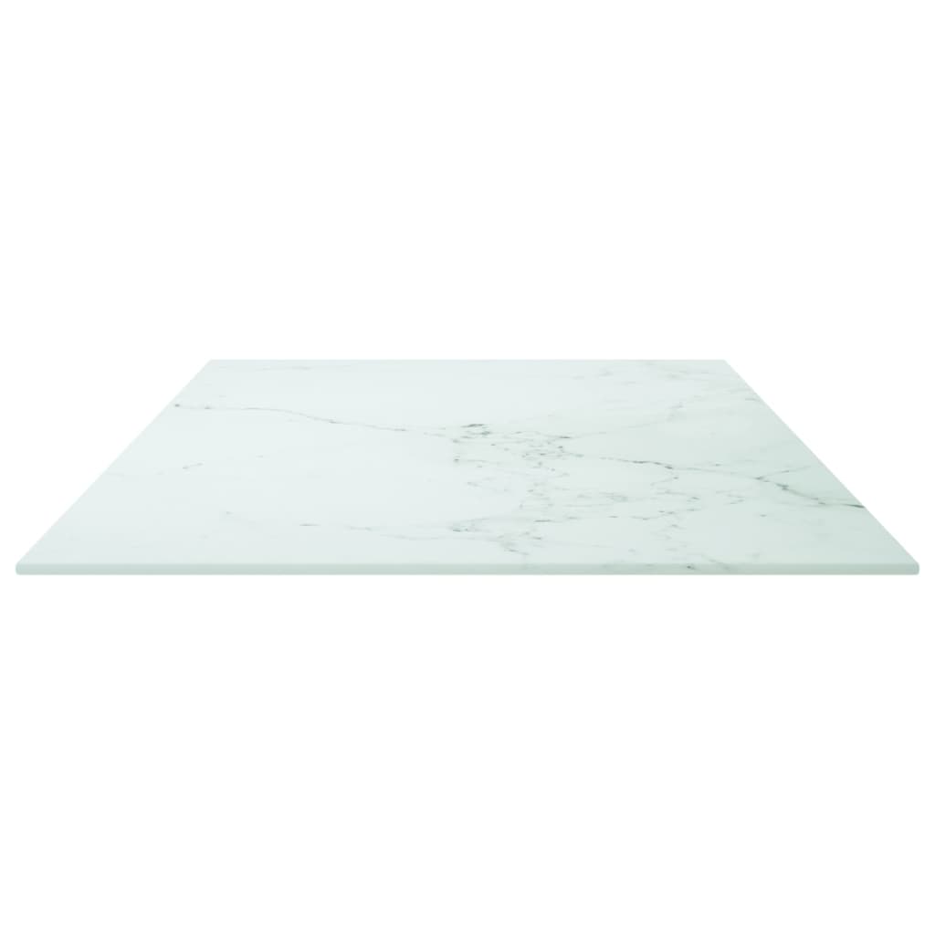 Table Top White 100x50 cm 6mm Tempered Glass with Marble Design