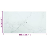 Table Top White 100x50 cm 6mm Tempered Glass with Marble Design