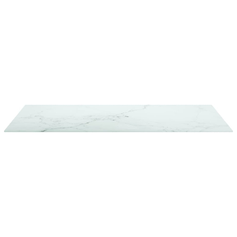 Table Top White 100x62 cm 8mm Tempered Glass with Marble Design