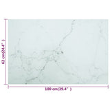 Table Top White 100x62 cm 8mm Tempered Glass with Marble Design