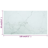 Table Top White 120x65 cm 8mm Tempered Glass with Marble Design - Rear View