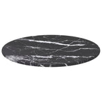 Table Top Black Ø30x0.8 cm Tempered Glass with Marble Design