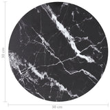 Table Top Black Ø30x0.8 cm Tempered Glass with Marble Design - Top-Down View