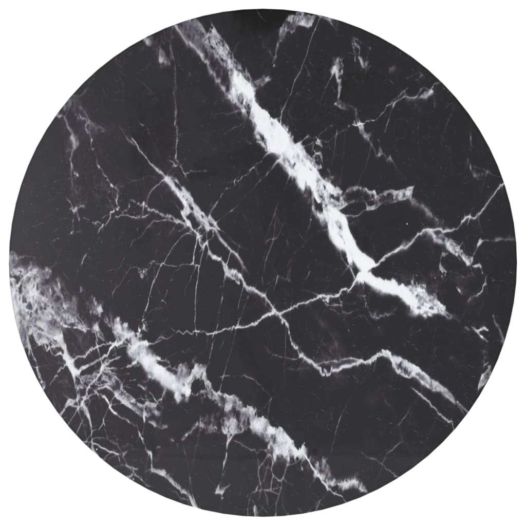 Table Top Black ?0x0.8 cm Tempered Glass with Marble Design