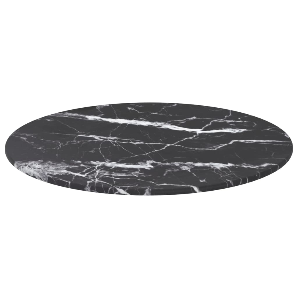 Table Top Black ?0x0.8 cm Tempered Glass with Marble Design