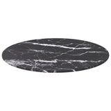 Table Top Black Ø50x0.8 cm Tempered Glass with Marble Design - Front View