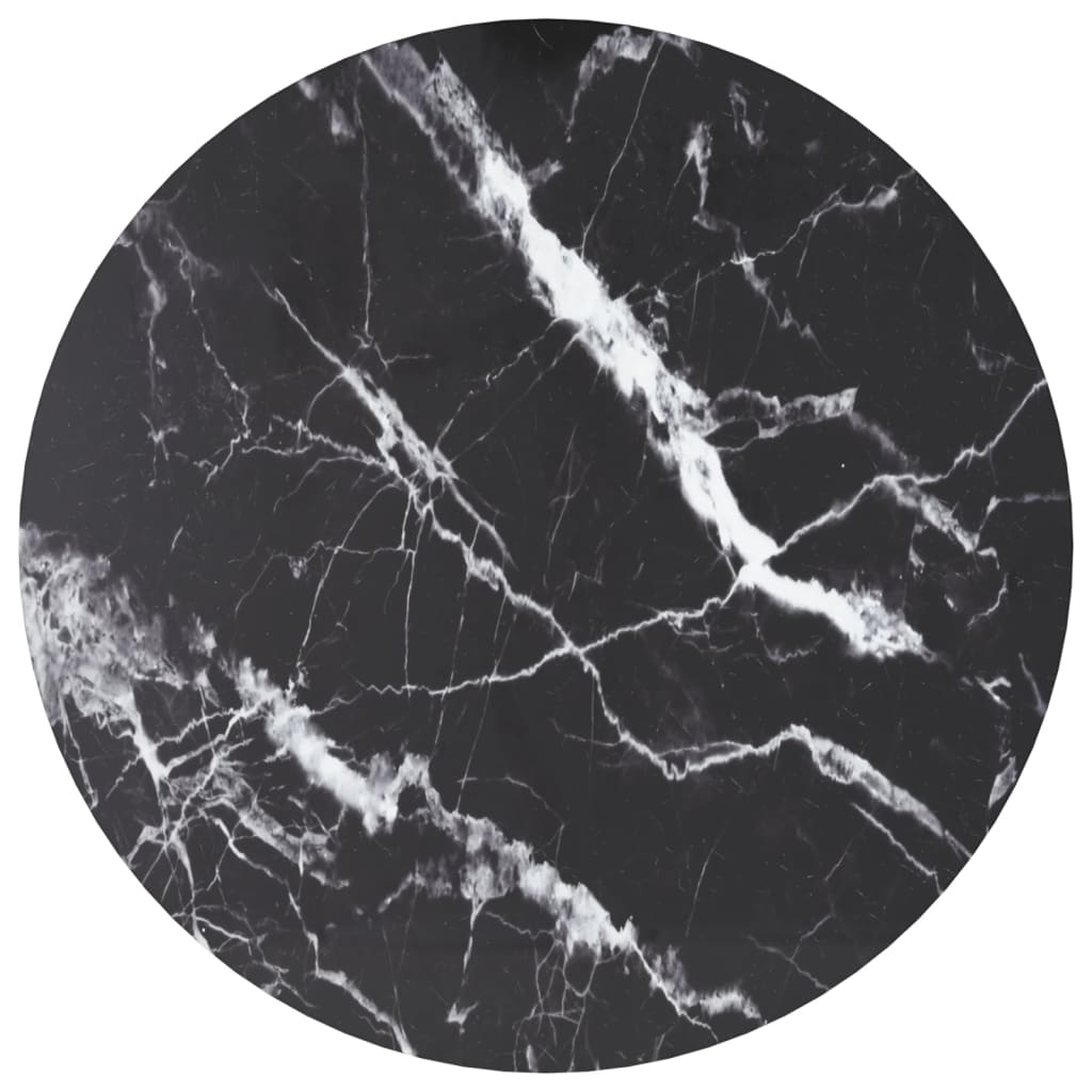 Table Top Black ?0x0.8 cm Tempered Glass with Marble Design