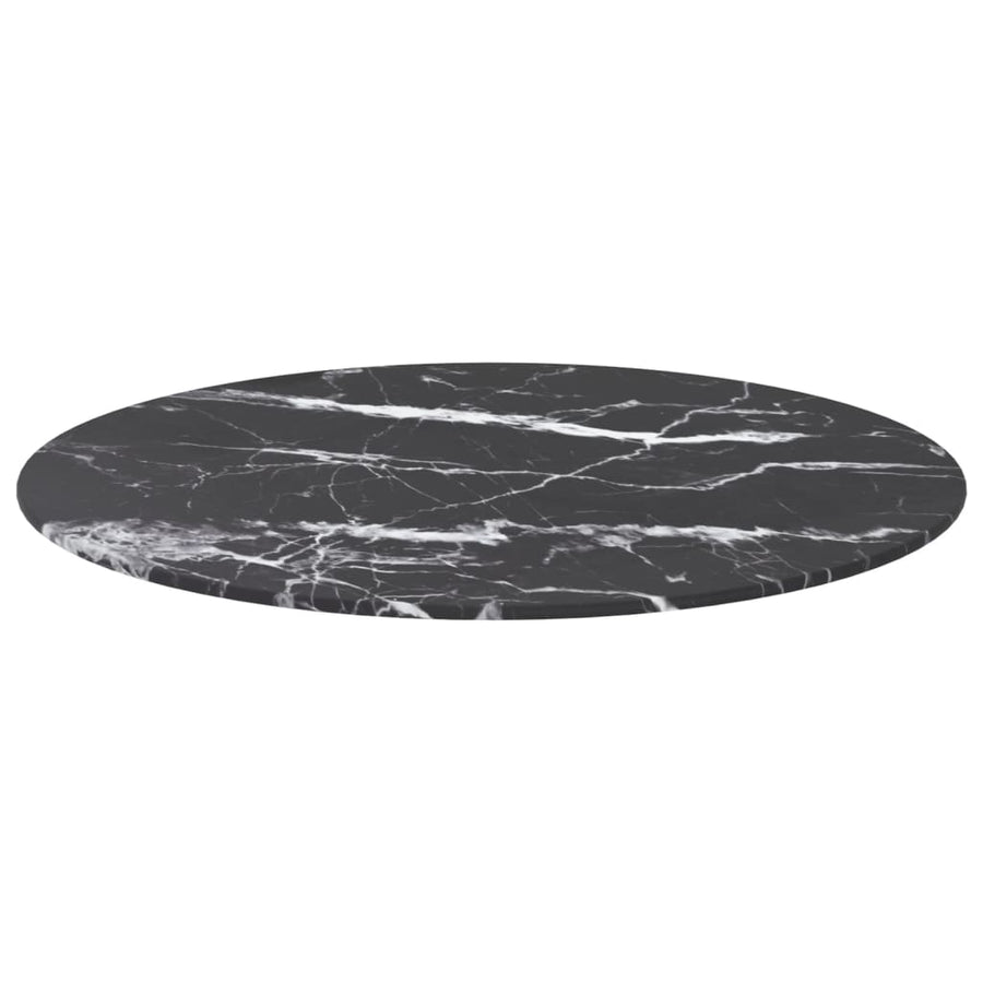 Table Top Black ?0x0.8 cm Tempered Glass with Marble Design