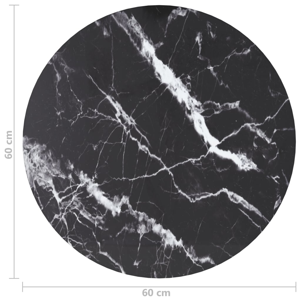 Table Top Black ?0x0.8 cm Tempered Glass with Marble Design