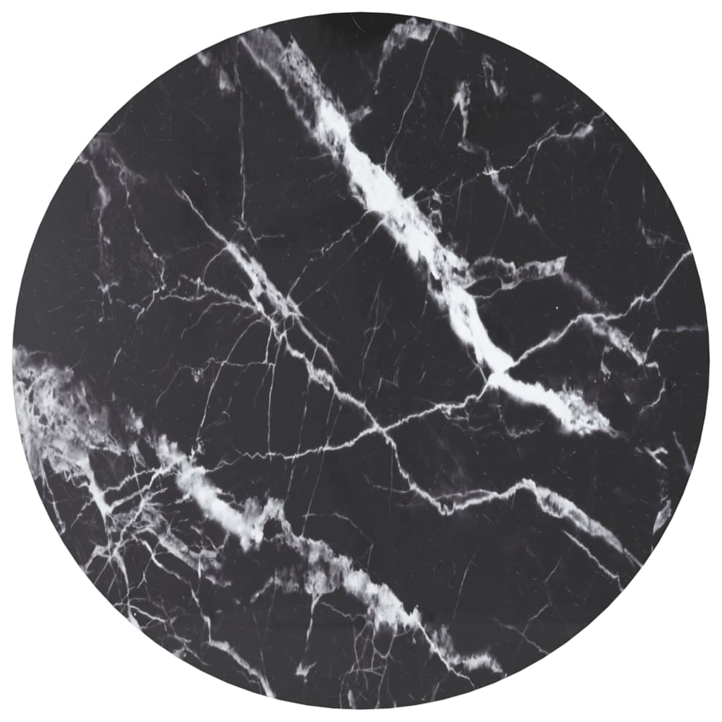 Table Top Black ?0x0.8 cm Tempered Glass with Marble Design